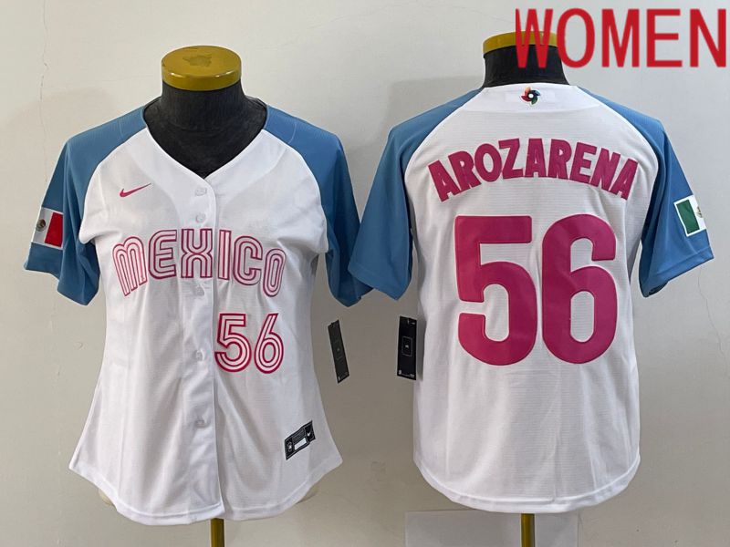 Women 2023 World Cub Mexico #56 Arozarena White Nike MLB Jersey8->women mlb jersey->Women Jersey
